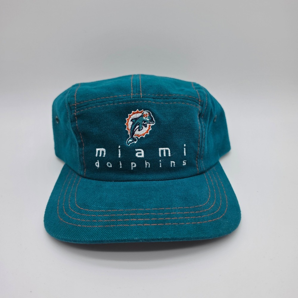 Vintage Miami Dolphins Hat Drew Pearson NFL 5 Panel Teal Hook and Loop Strapback